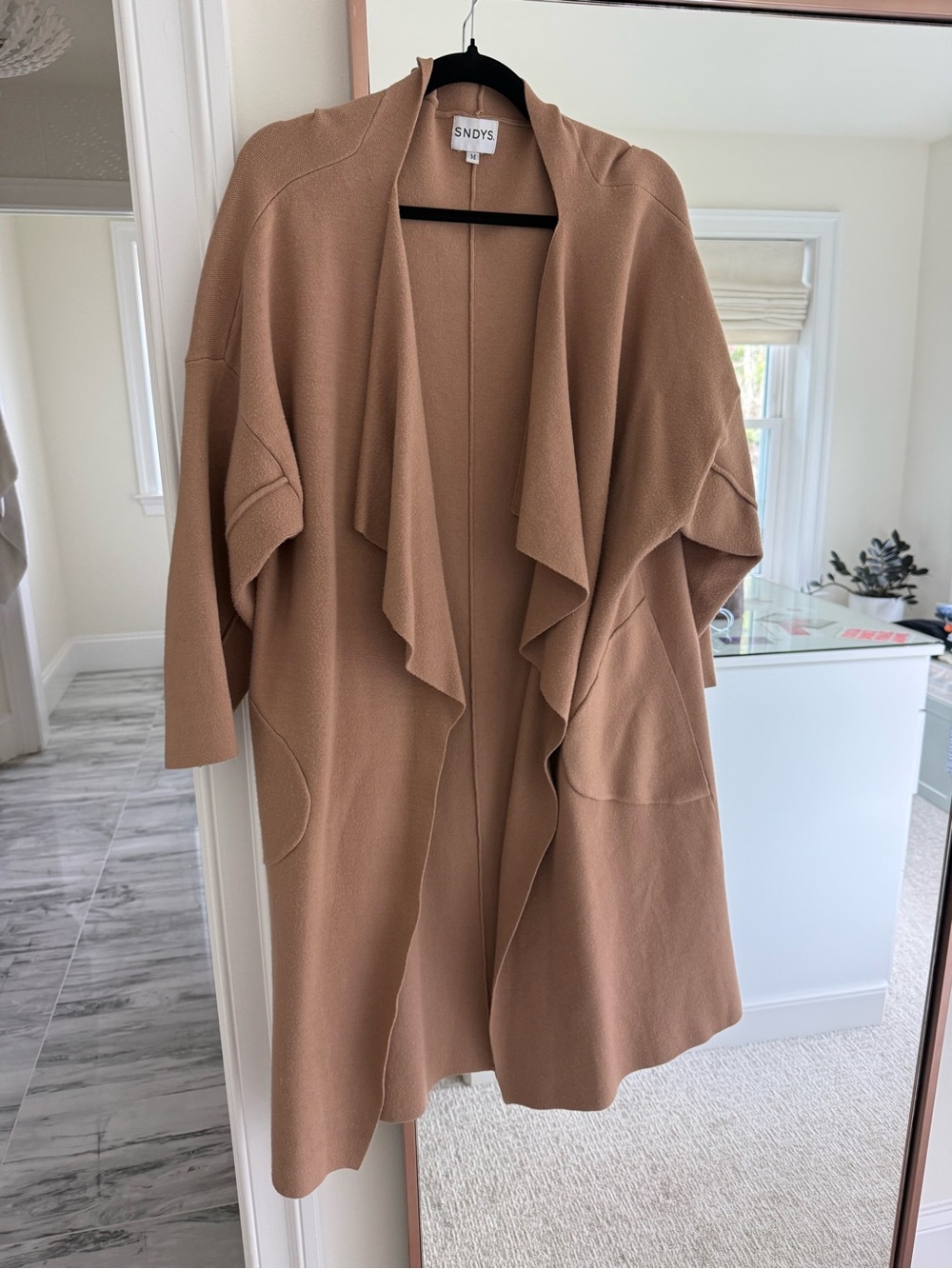 SNDYS Women's Open-Front Draped Cardigan in Camel